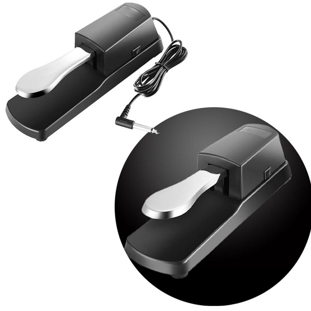 Piano Pedal with Cable Non Slip Pad Keyboard Sustain Pedal for Hand Roll and Electronic Pianos Sliver