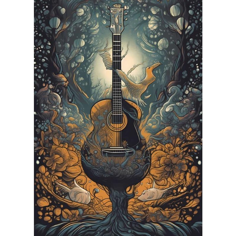 Colorful Symphony Guitar Canvas Painting Musical Inspiration Poster Print Wall Art for Living Room Home Decor Frameless Gifts