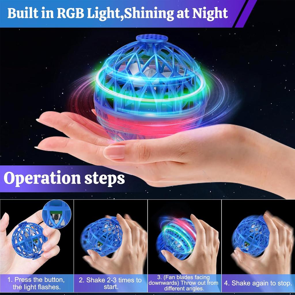 Flying Ball Toy for Kids, Hand Controlled Boomerang Orb Throw-Proof Durable Mini Fly Spinner Led Lights Magic Ball Shining Cool Toys Birthday Gifts
