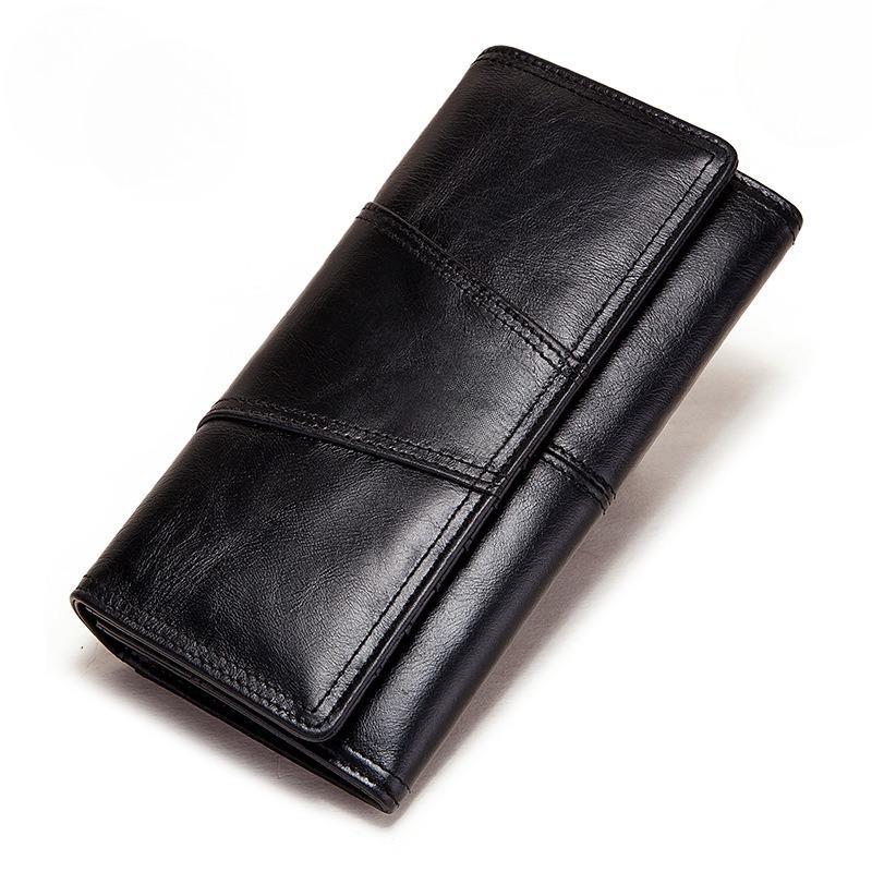 Leather Women's Purse Vintage Mobile Phone Change Holding Baotou Layer Cowhide Bag Long Purse