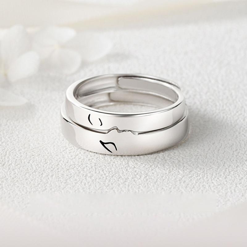 2Pcs Kiss Matching Ring Couple Friendship Lover Pair Ring Adjustable Rings Set Lovers Ring Jewelry Gift for Women Men