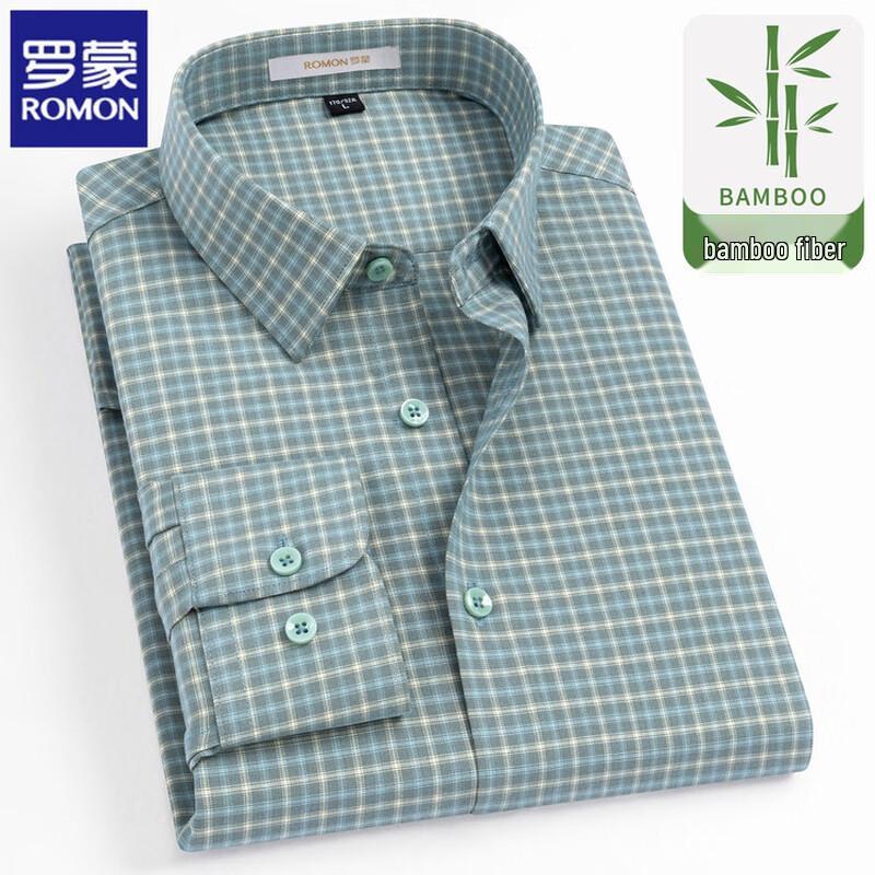 

ROMON Men s Bamboo Fiber Plaid Long Sleeve Business Casual Shirt 2XL