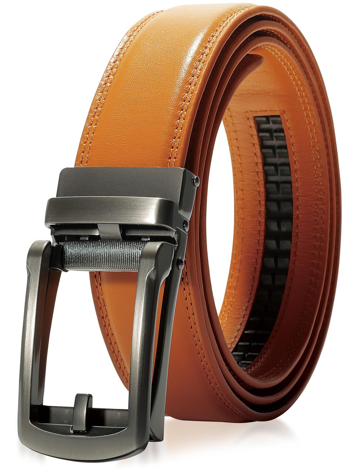 

BLUE SINCERE Настоящий итальянский Без плюсов Повседневный деловой ICB1 Мужской ремень, Кожа, Отверстия, Автоматическая застежка, Размеры, / (Ретро-верблюд)