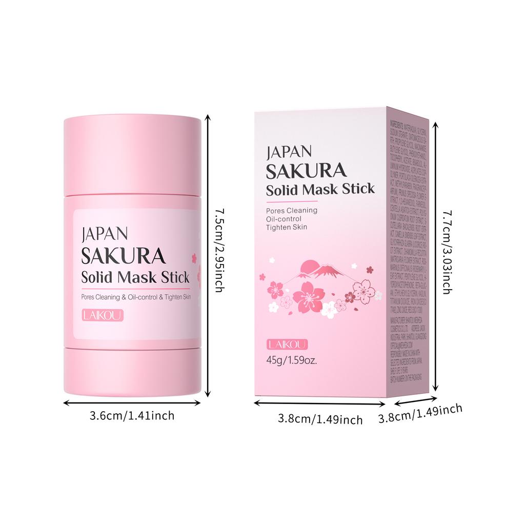 LAlKOU Sakura Solid Mud Face Mask Stick Reduces Blackhead Pores Oil Control Moisturizing Deep Cleanser Facial Face Mask 45g