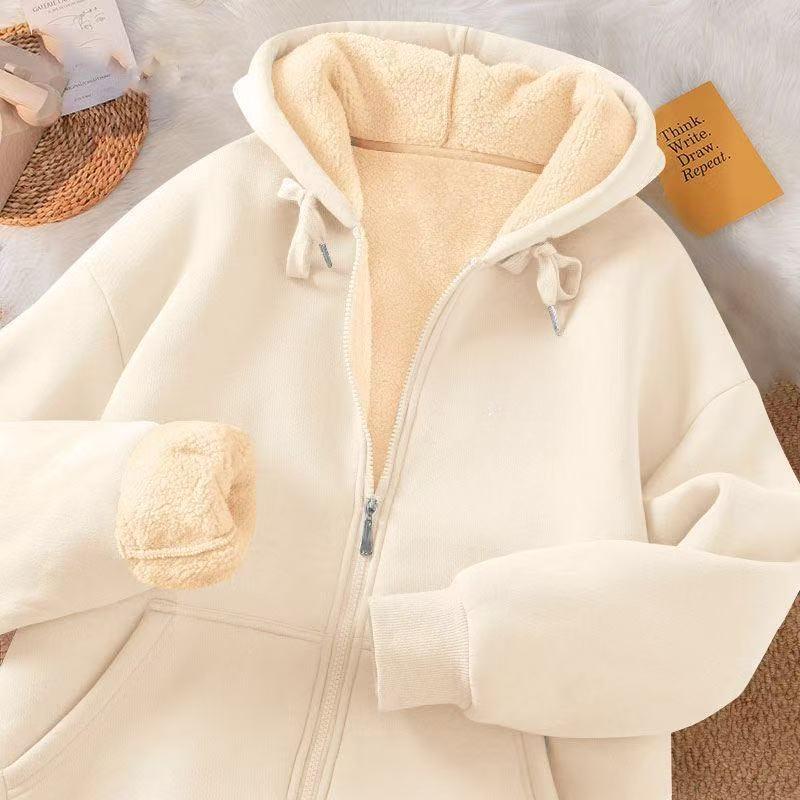 Men's Winter Lambswool Hoodie with Zipper and Thick Velvet Lining