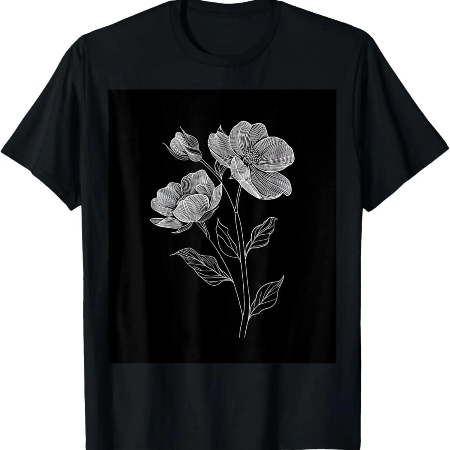 

Floral Simplicity Minimalist Black & White Flowers T-Shirt S чёрный