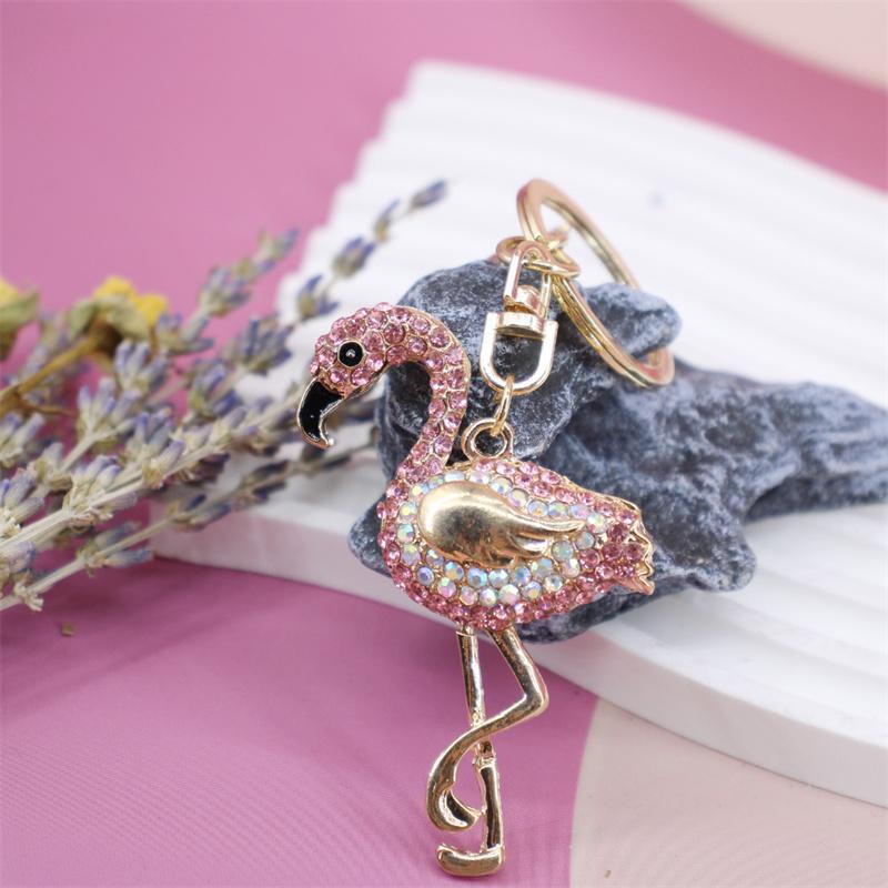 Rhinestone Flamingo Keychain Flamingo Pendant Keychain Rhinestone Crystal Keyring Car Key Chain Key Holder Handbag Purse Charm