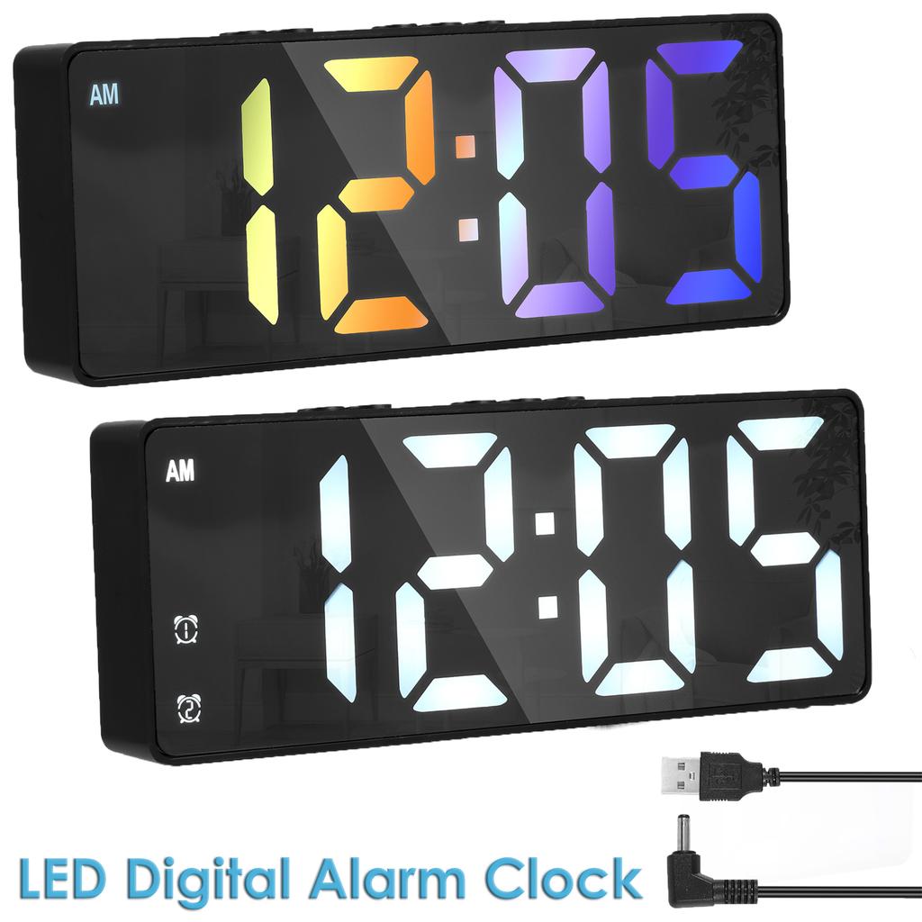 LED Digital Alarm Clock 12/24H Display 3 Levels Dimmable USB/Battery Operated Desktop Clock Voice Control Bedside Alarm Clock