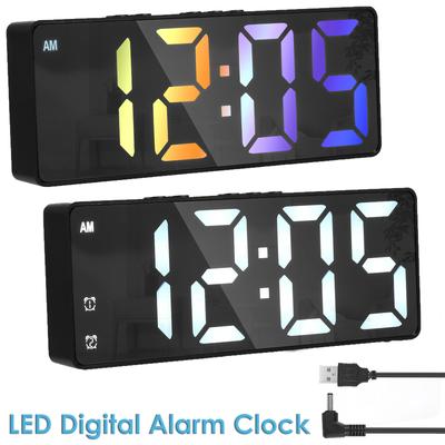 LED Digital Alarm Clock 12/24H Display 3 Levels Dimmable USB/Battery Operated Desktop Clock Voice Control Bedside Alarm Clock