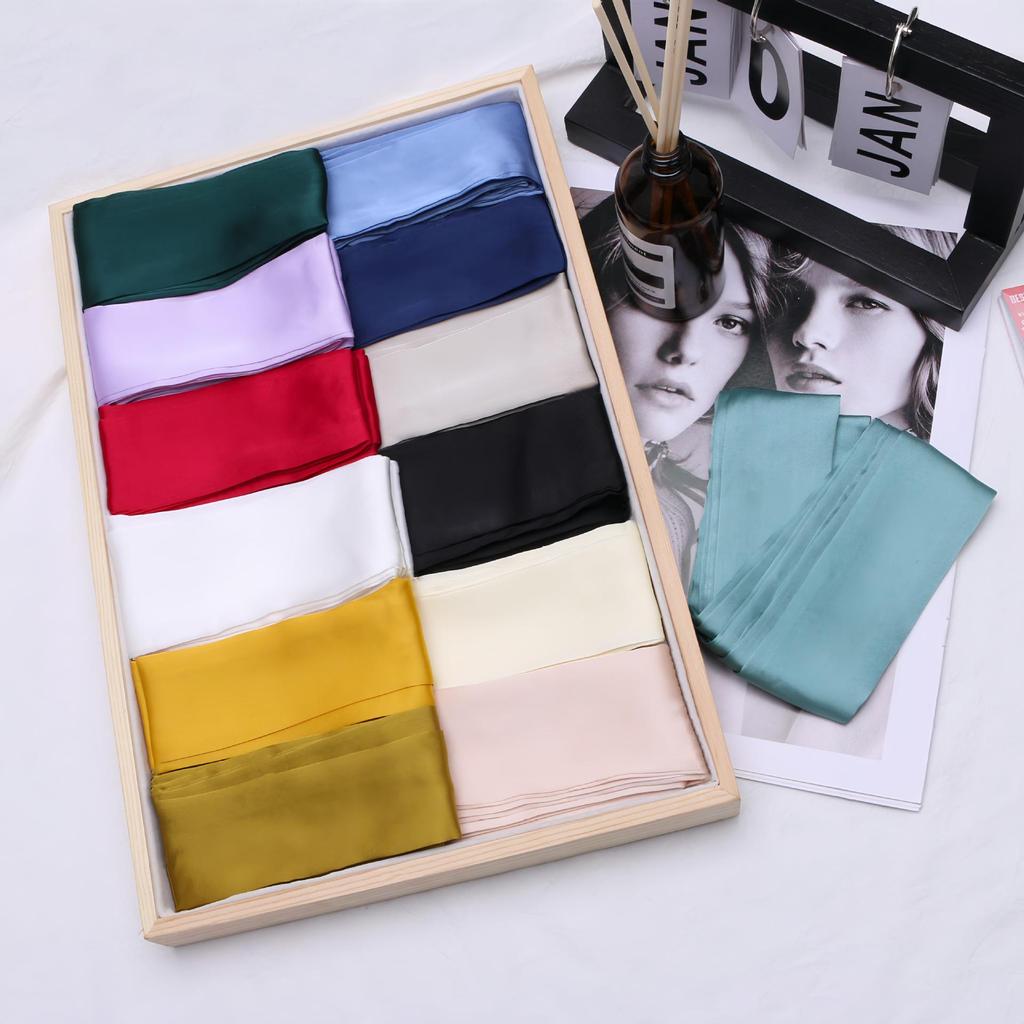 Versatile Korean-Style Silk Hairband & Scarf: 200cm Solid Color, Thin and Narrow, Ideal for Tying Bags or as a Neckerchief, Satin Ribbon Accessory.