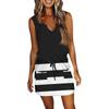 Women's Summer V-Neck Sleeveless Drawstring With Pockets Striped Printed Patchwork Casual Dresses