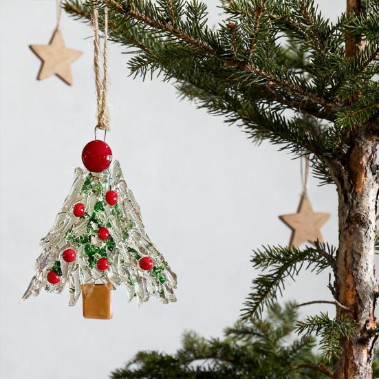 Glass Christmas Ornament Red Green Silver Wreath/Tree Hanging Decoration for Holiday Home Party Decor