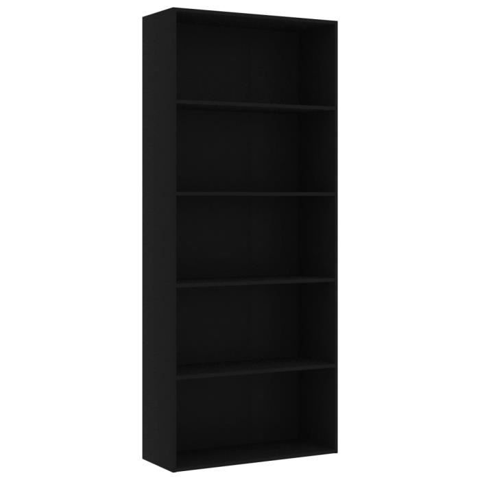 Bibliothèque - VIDAXL - 801027 - 5 étagères - Bois d'ingénierie - Noir mat
