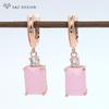 Fashion Pink Rectangle Cubic Zirconia Drop Earrings For Womenn Wedding Party Jewelry Rose Gold Color Eardrop