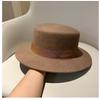 Hat Women'S Autumn/Winter Vintage English Hat Korean Edition Woolen Top Hat Wide Brim Fashion Versatile Black White Flat Top Hat