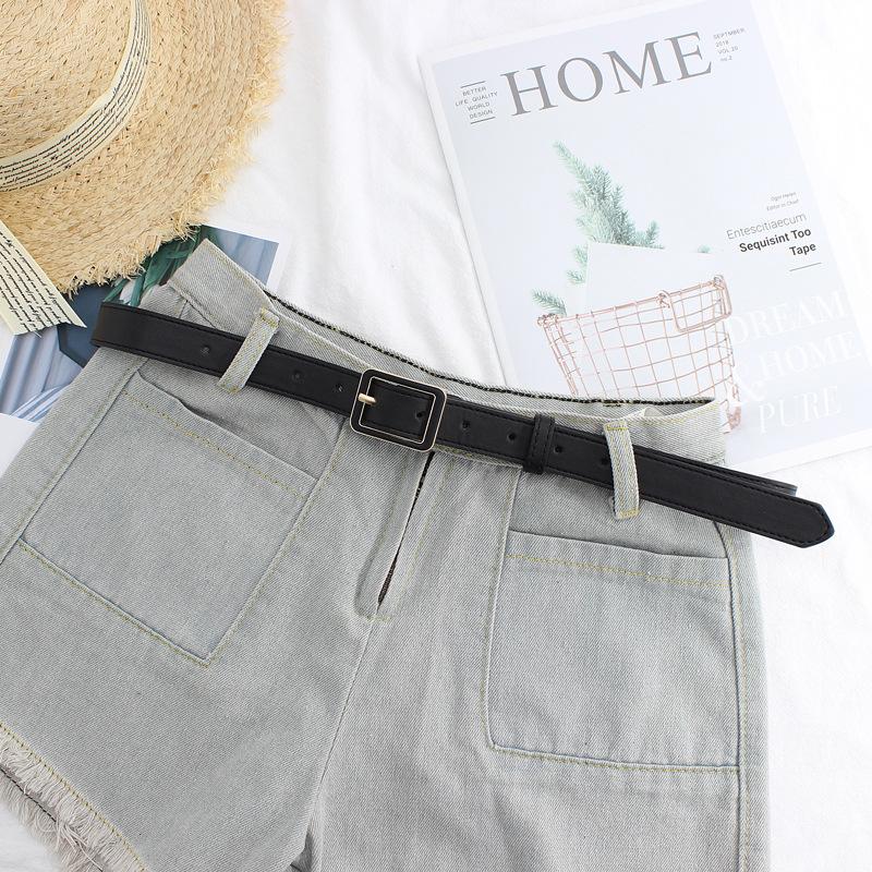 Women'S Paint Square Day Buckle Trendy Jeans Decorative Pu Belt Multi-Color