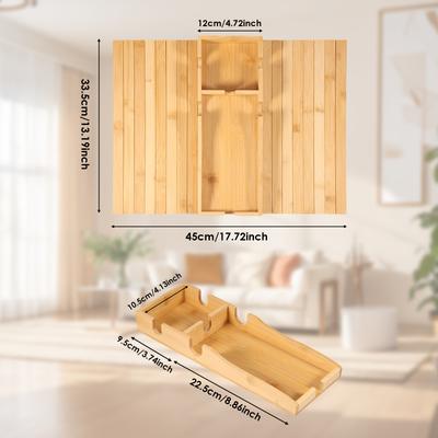 Bamboo Couch Cup Holder Foldable Magnetic Tray Sofa Armrest Tray Table Detachable Couch Arm Snack Holder with Nonslip Pad