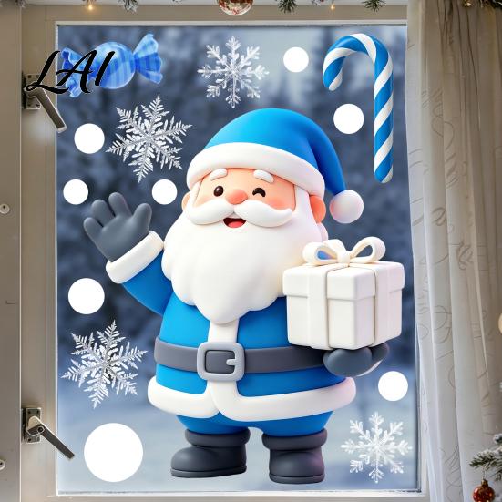 Snowman Glass Stickers Christmas Static Window Clings Reusable with Santa Claus Festive Home Decor Xmas Tree Patterns Removable Decals for