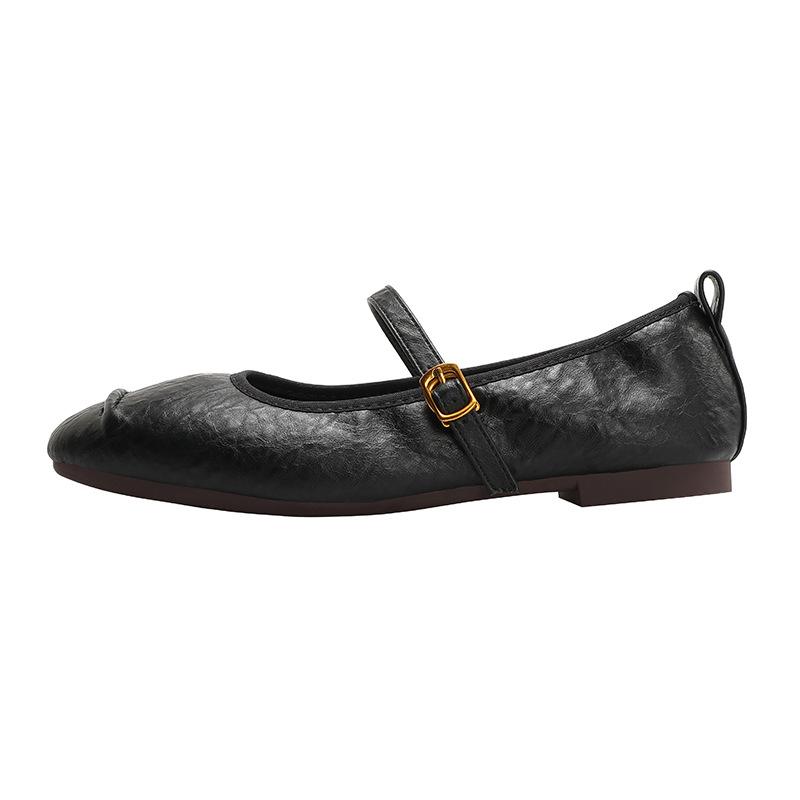 Fashion Comfortable Soft Leather Shallow Mary Jane Shoes Women Fashion Round Toe Metal Buckle Designer Shoes Retro Flat Casual Shoes