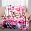 1PC Custom Name Pink Truck Puppies Love flannel blanket versatile,all-season throw suitable for the living room,bedroom,camping,travel,and gift