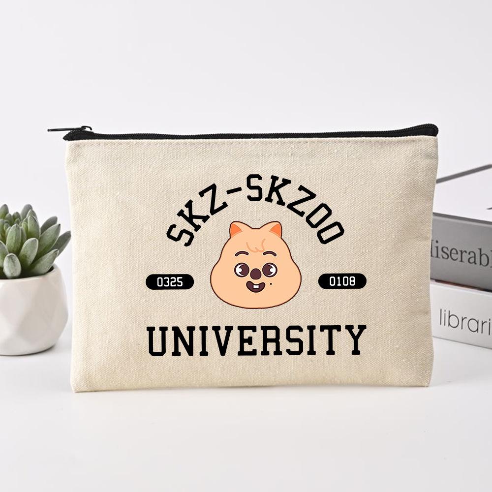 Cross-Border Trade Stray Kids Skzoo Cartoon Plush Canvas Pencil Case Student Stationery Bag Makeup Storage Bag