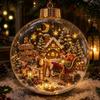 Vintage Winter Glowing Christmas Ball Ornament LED Warm Lights Snow House 3D Christmas Hanging Bauble Plastic Acrylic