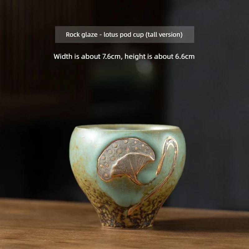 1pc Lotus Pong Cup Master Cup Ceramic Rock Glazed Stone Red Glazed Antique Kiln Transformation Kung Fu Tea Set