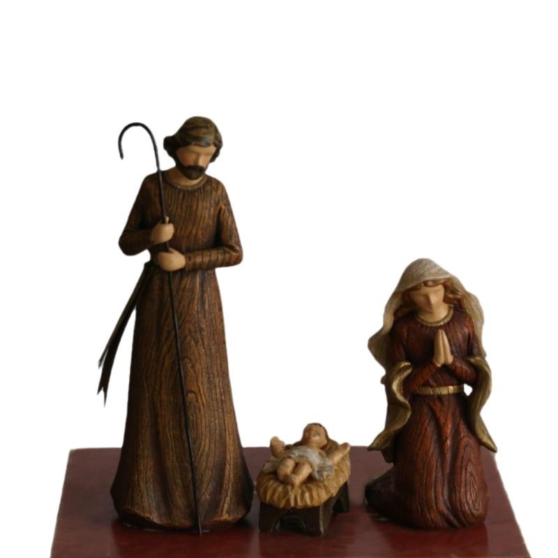 

Premium Christmas Manger Figurines Religious Nativity Scene Table top Decoration Resin Craft For Home Shelf Display 1
