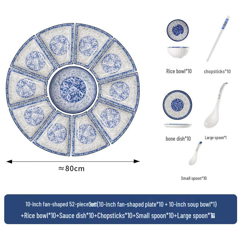 Ru Han Chinese Blue & White Underglaze Porcelain Dinnerware Set
