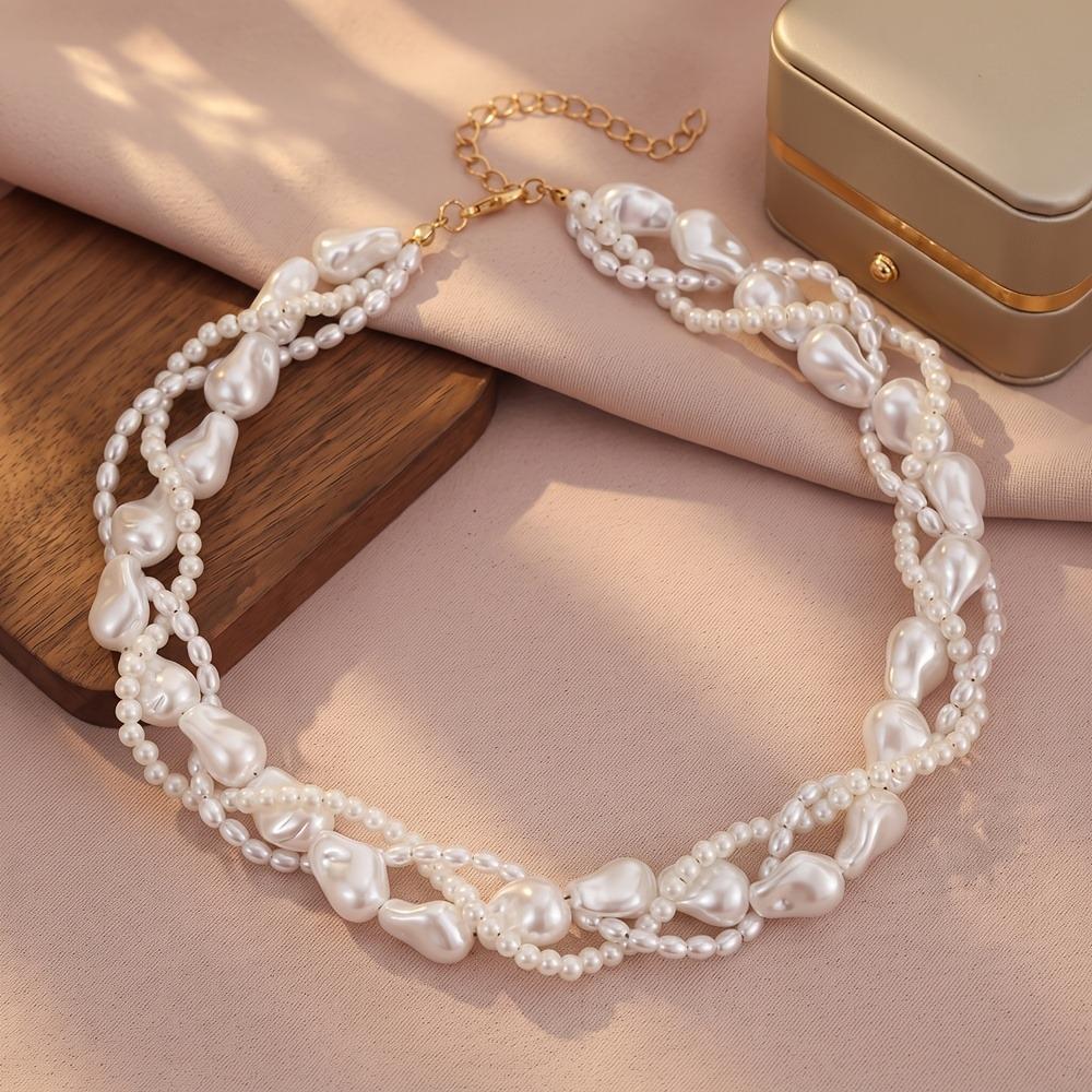 White Pearl Choker Chain Necklace Baroque Pearl Long Chain Necklace Pearl Necklace  For Women Lady