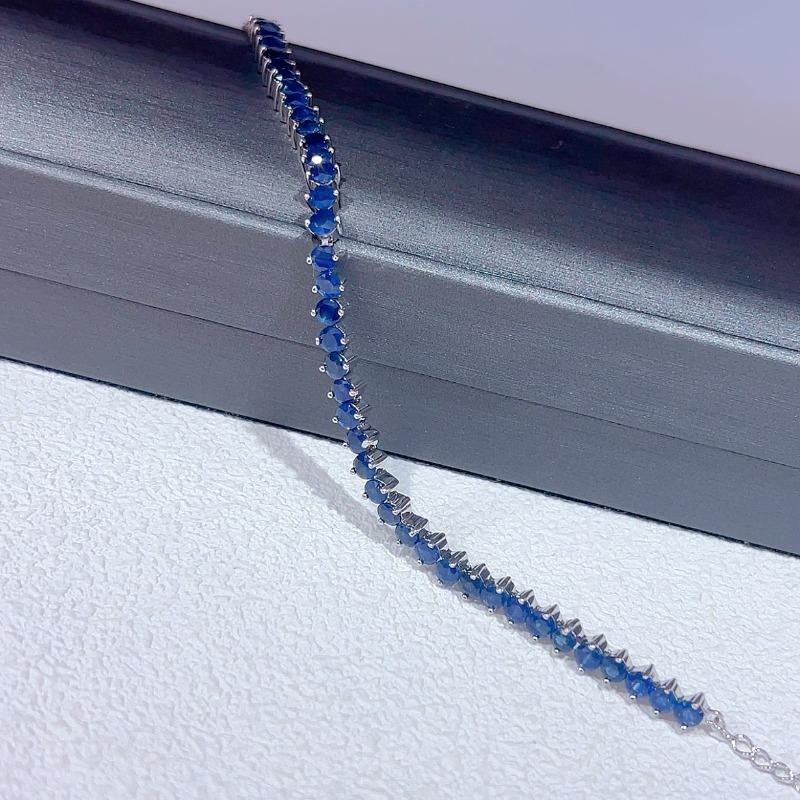 Sace Gems Bransoletki ze srebra próby 925 z 3,5 mm*40 szt. naturalnych szafirów dla kobiet na zaręczyny, przyjęcie koktajlowe, biżuteria fine