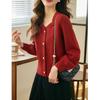 Chinese Style Winter New Vintage Red Sweater Square Collar Soft Sticky Loose Knit Warm Single-breasted Long Sleeve Pullover Tops