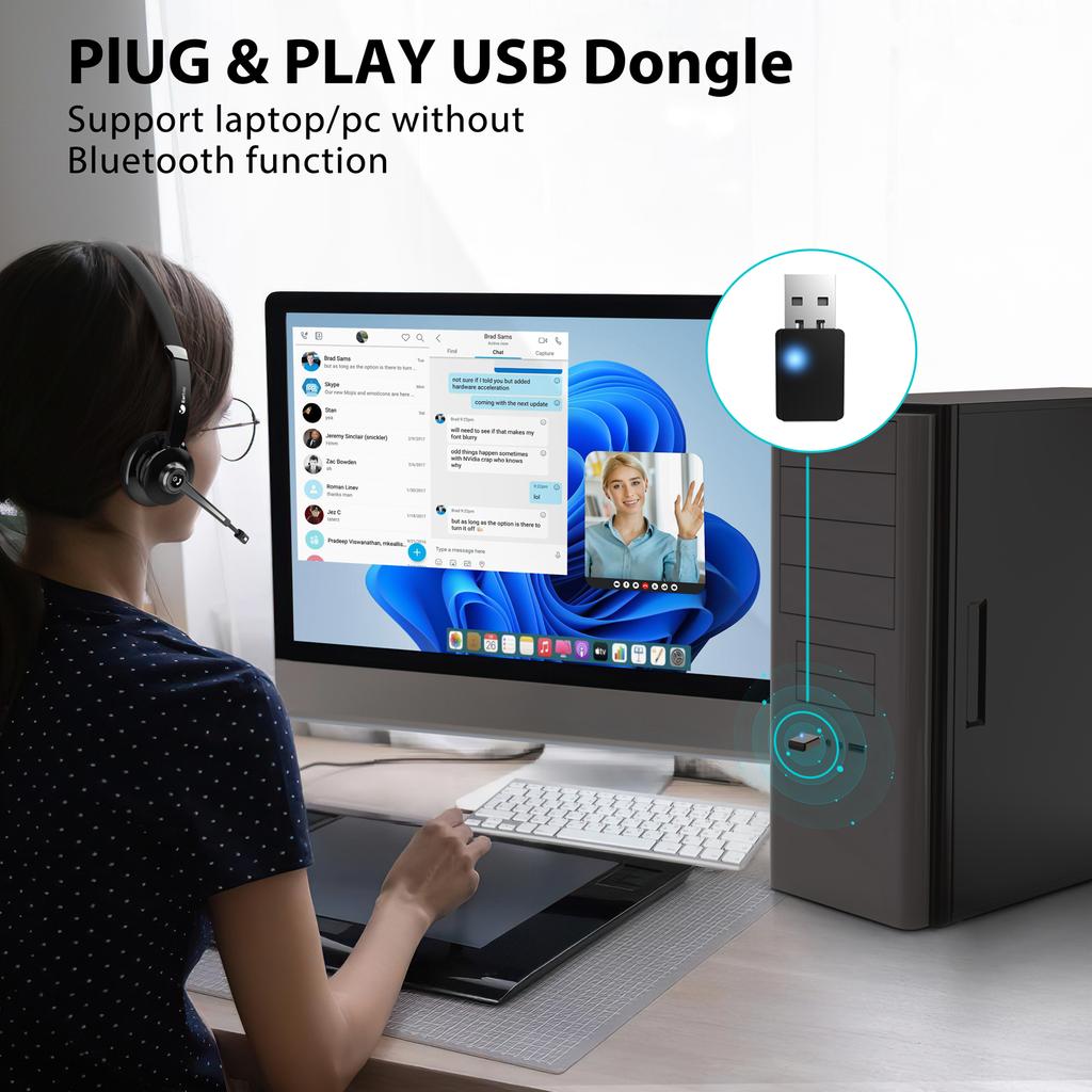 Wireless Call Centre Headset with Microphone Professional Office Headphones for Customer Service Teams