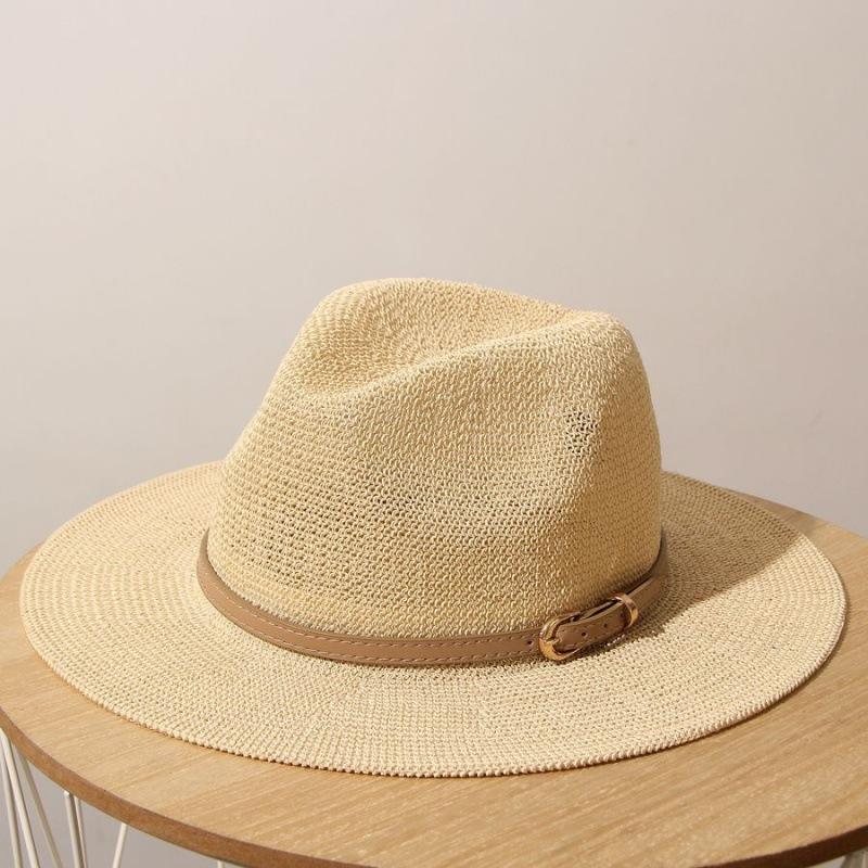 Classic Beige Panama Straw Hat Women's Casual Versatile Wide Brim Straw Hat Men's Summer Top Hat Sun Hat Women's