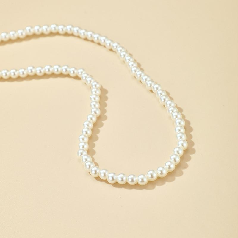 Brides Wedding White Pearl Necklace Jewelry Pearl Necklace Luxury Round Imitation Pearls Chain Necklace Vintage Necklace