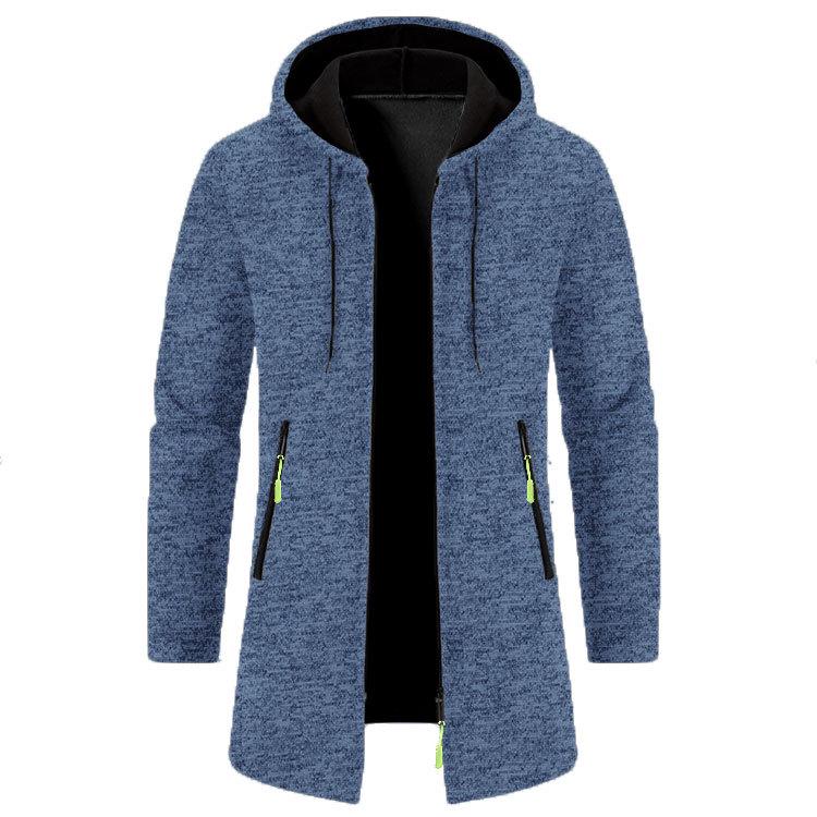 Men's Plus Size Hooded Mid-Length Fleece Knit Cardigan