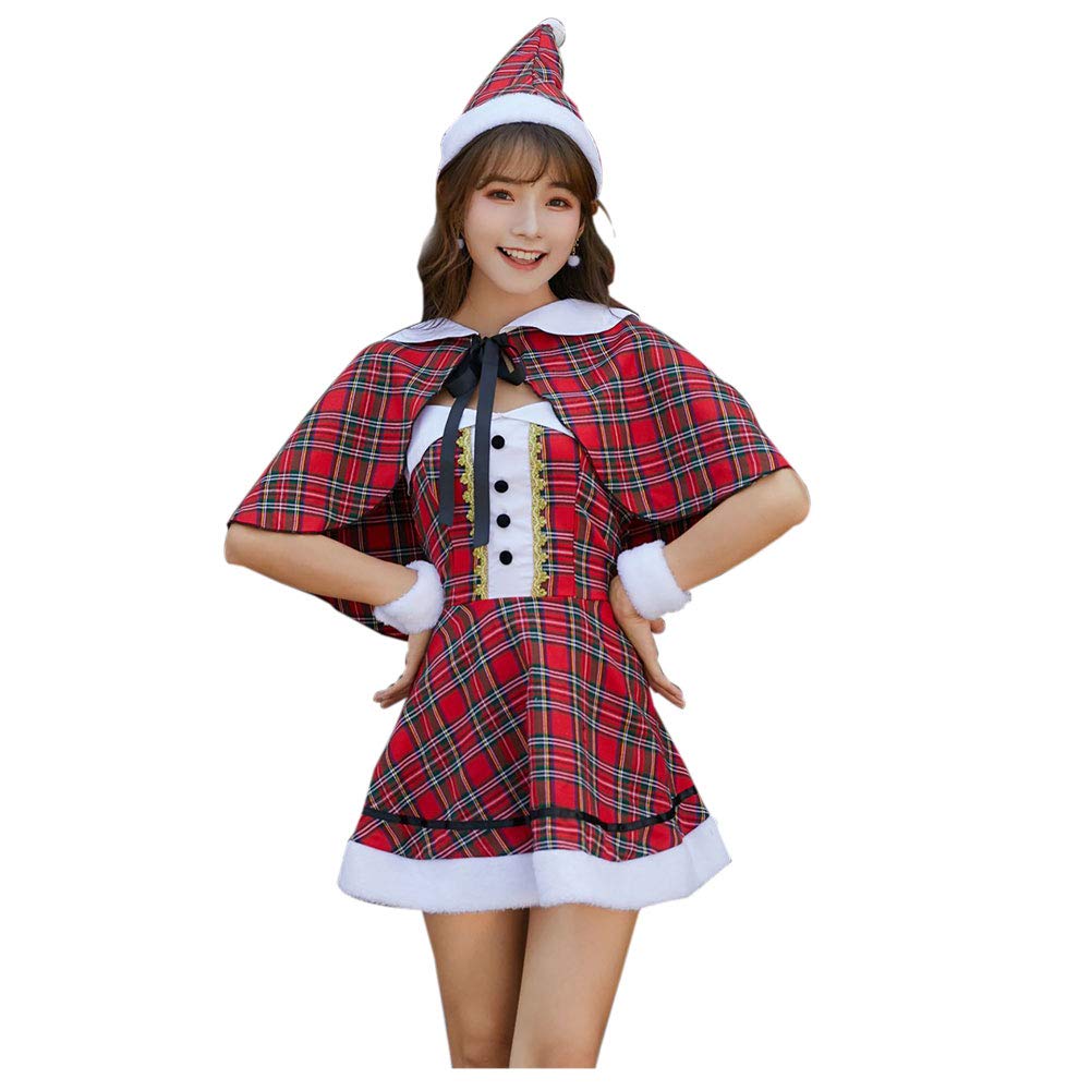 

Santa Santa Santa checkered fancy soft to the hat M [mrcos] costume, dress, Christmas, cosplay, women s, 3-piece set, plaid, costume, outfit, dress,