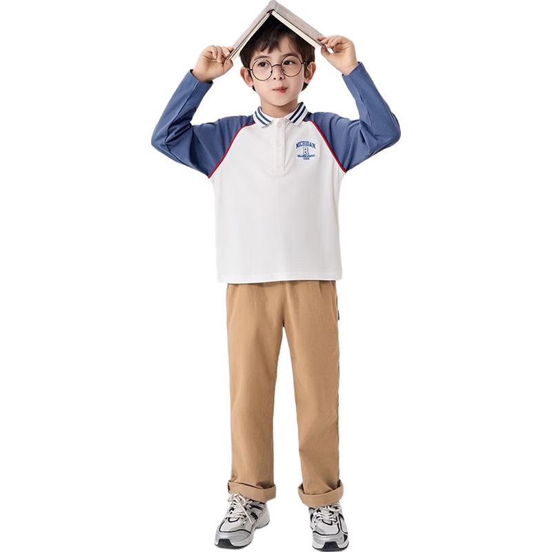 Romon Boys' Long-Sleeve Cotton Polo T-Shirt