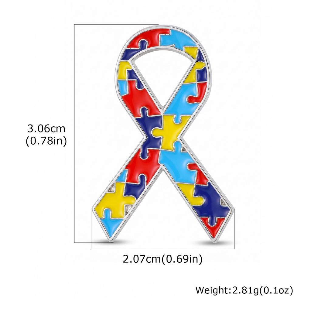 Autism Awareness Brooch Pin, Colorful Jigsaw Puzzle Ribbon Heart Enamel Badge, Fashion Jewelry Gift for Medical Teacher