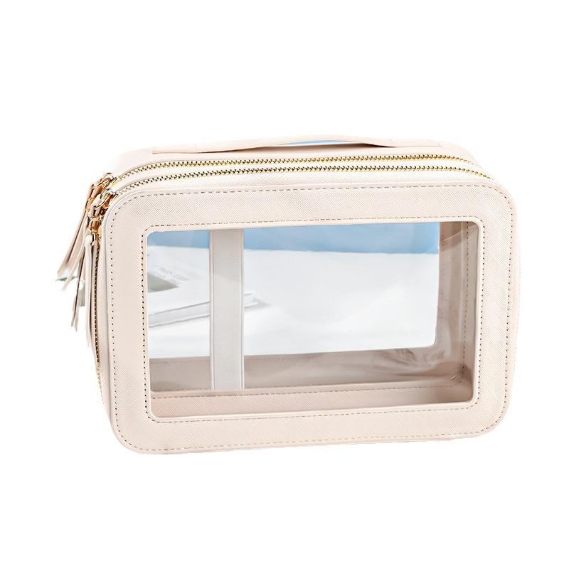 Waterproof Large-Capacity PU Makeup Bag - Portable Double-Layer Transparent Design