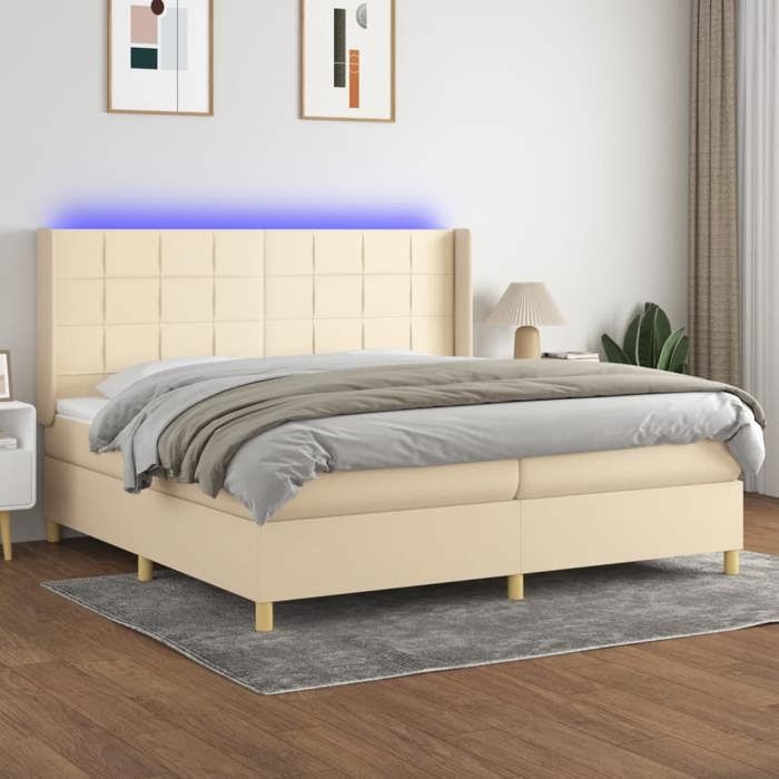 VidaXL Sommier à Lattes de Lit avec Matelas et LED, Lit Rembourré avec Tête de Lit, Lit Double, Lit Adulte de Chambre, 3138906