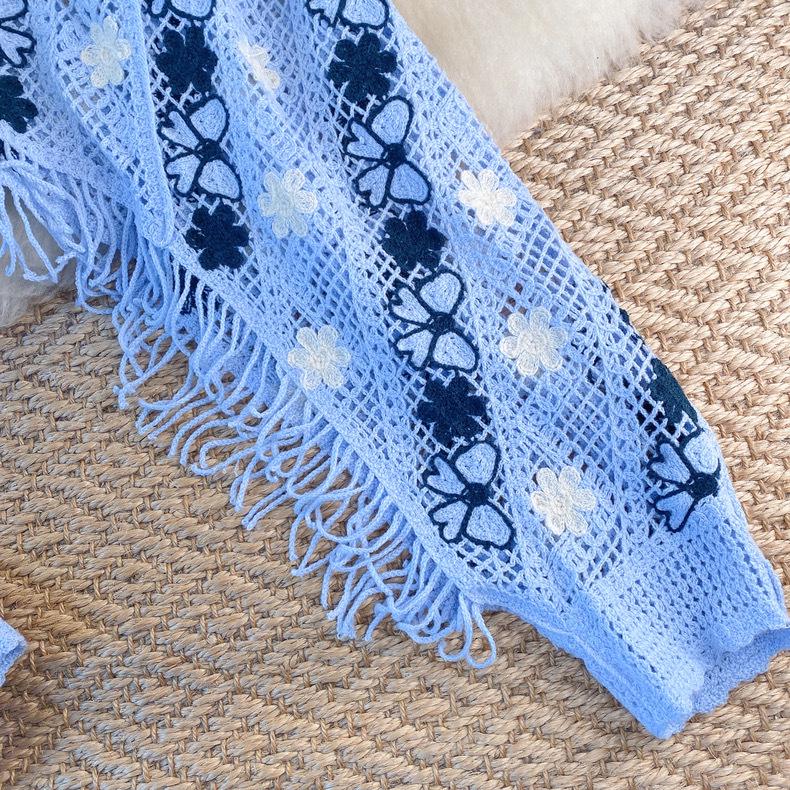 Women's Retro Knit Cardigan - Embroidered Tassel, Hollow Out Design, Loose Fit Sweater for Early Autumn