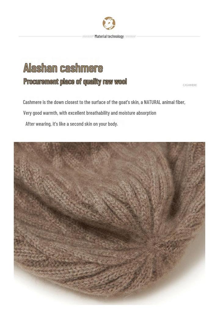 Women's Warm Cable Knit Turn-up Hat - Pure Cashmere, Ear Protection, Windproof, Solid Color for Autumn/Winter