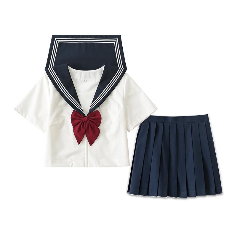 Japanese Jk Uniform Basic Suit Spring and Summer College Style Student School Uniform Female Sailor Suit Pleated Skirt Long Sleeve + Short Skirt Suit
