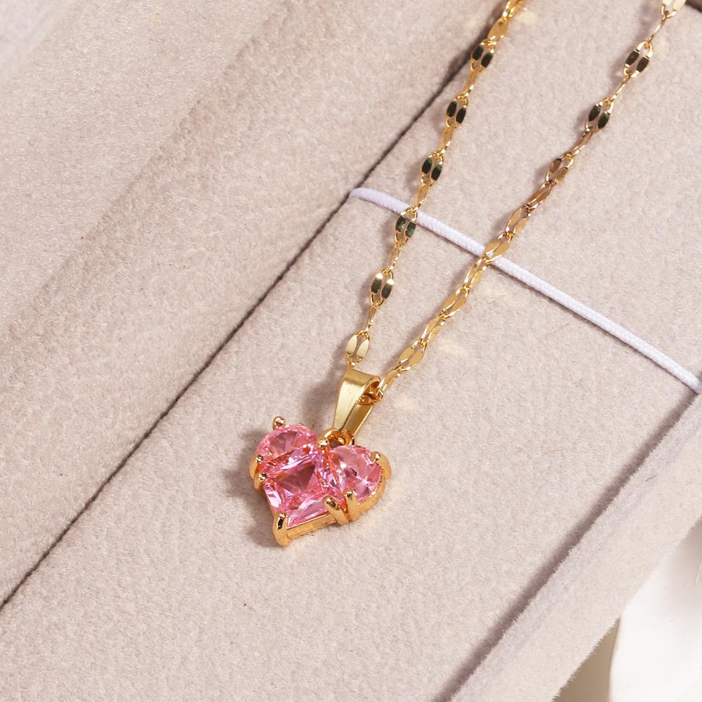Shiny Gold Color Stainless Steel Y2K Jewelry Love Pink Heart Exquisite Fashion Niche Necklace Wedding Clavicle Chain Gift