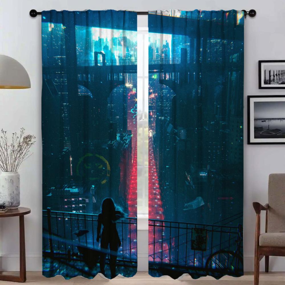 Japan Neon 3D Reams Window Curtain for Room 2 Panel Anti-mosquito Curtains Tulle for Bedroom Halloween Decoration Partition Home