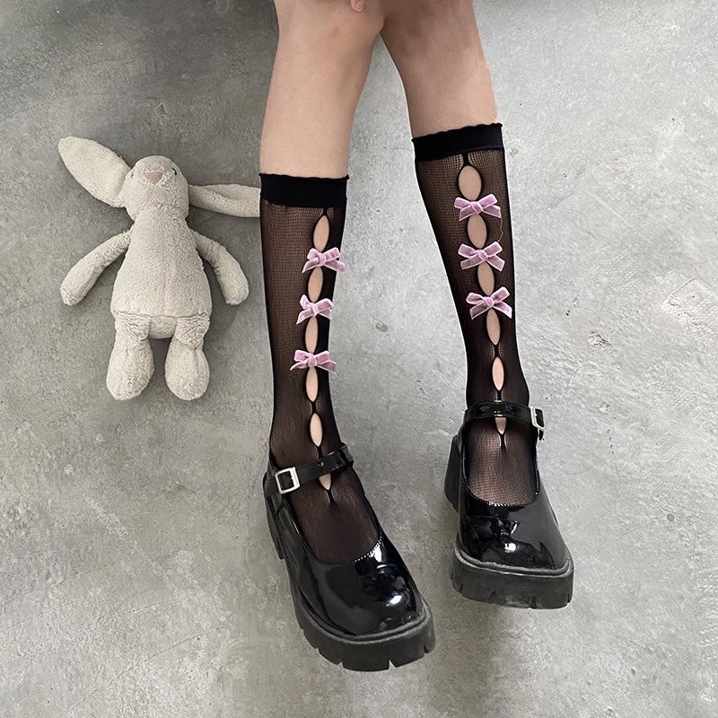 

Японские носки до середины икры с бантиком в стиле лолита из сетки до щиколотки One Size