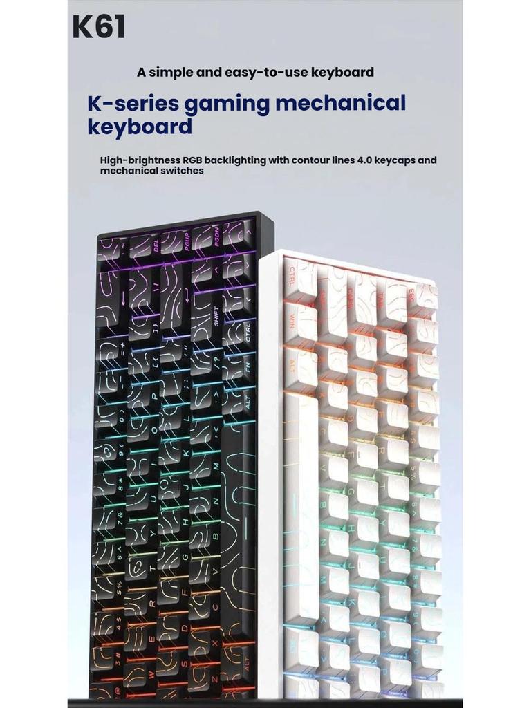 K61 Compact RGB Mechanical Keyboard - 61-Key Portable for Laptop & Office Gaming with Blue, Brown, Red Switch Options