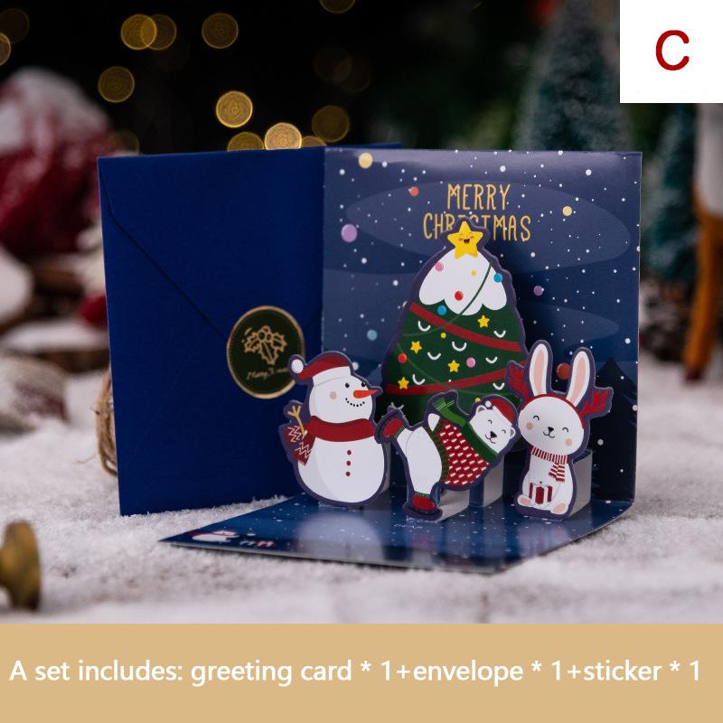 One Set 3D Creative Christmas Christmas Eve Business Gift Three-Dimensional Greeting Card  Message Card Holiday Greeting Card