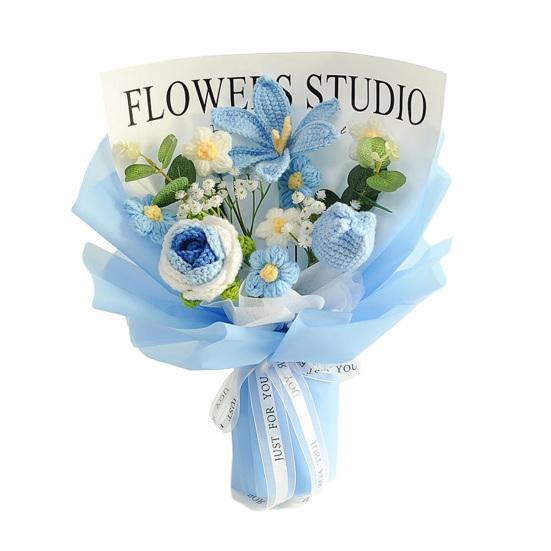 Künstliche Blumen Handgehäkeltes Blumenstrauß Weiches Baumwollgarn Keine Pflege Flexible Stiele Fake Blumendekoration